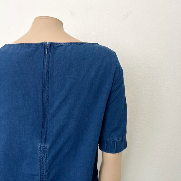 [COS] Blue Chambray Denim Half Sleeve Boat Neck Shift A-Line Mini Dress Size 6 - Picture 10 of 13